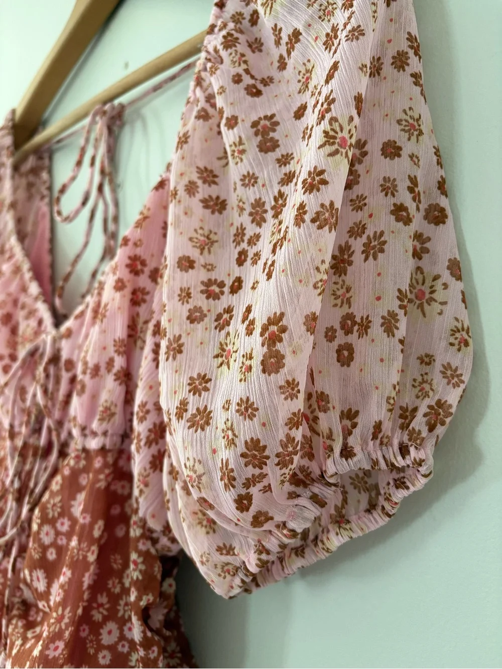 Free People Tessa Floral Pink Ruched Mini Dress Size XS